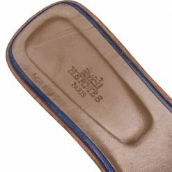 Hermes Blue Leather Oran Flat Sandals 41.5 For Women -Deals Hermes Store luxury women hermes used shoes p555869 004