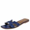 Hermes Blue Leather Oran Flat Sandals 41.5 For Women -Deals Hermes Store luxury women hermes used shoes p555869 007