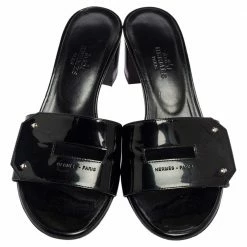 Hermes Black Patent Leather View Slide Sandals Size 35 For Women -Deals Hermes Store luxury women hermes used shoes p556015 004