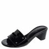 Hermes Black Patent Leather View Slide Sandals Size 35 For Women