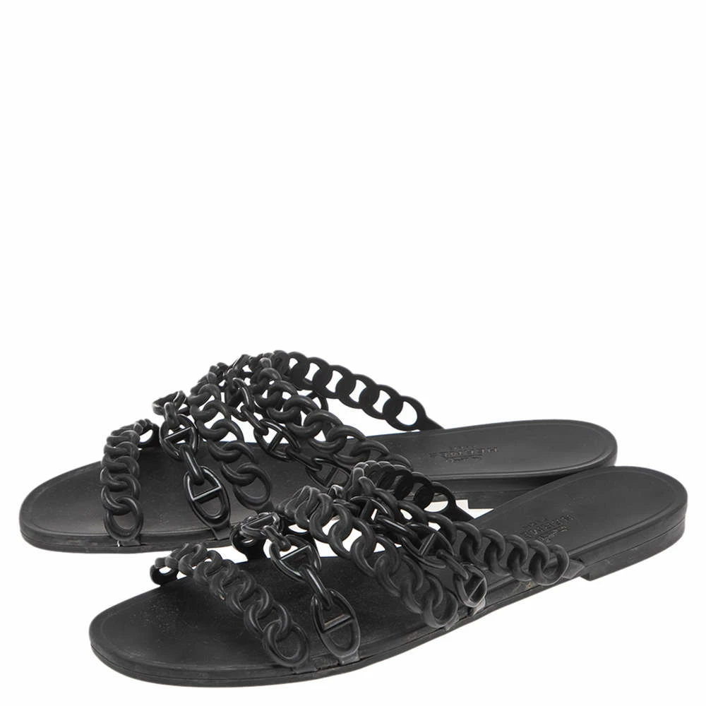 Hermes Black Jelly And Rubber D'ancre Chaine Flat Sandals Size 39 For Women 6 Hermes Black Jelly And Rubber D'ancre Chaine Flat Sandals Size 39 For Women - Image 4