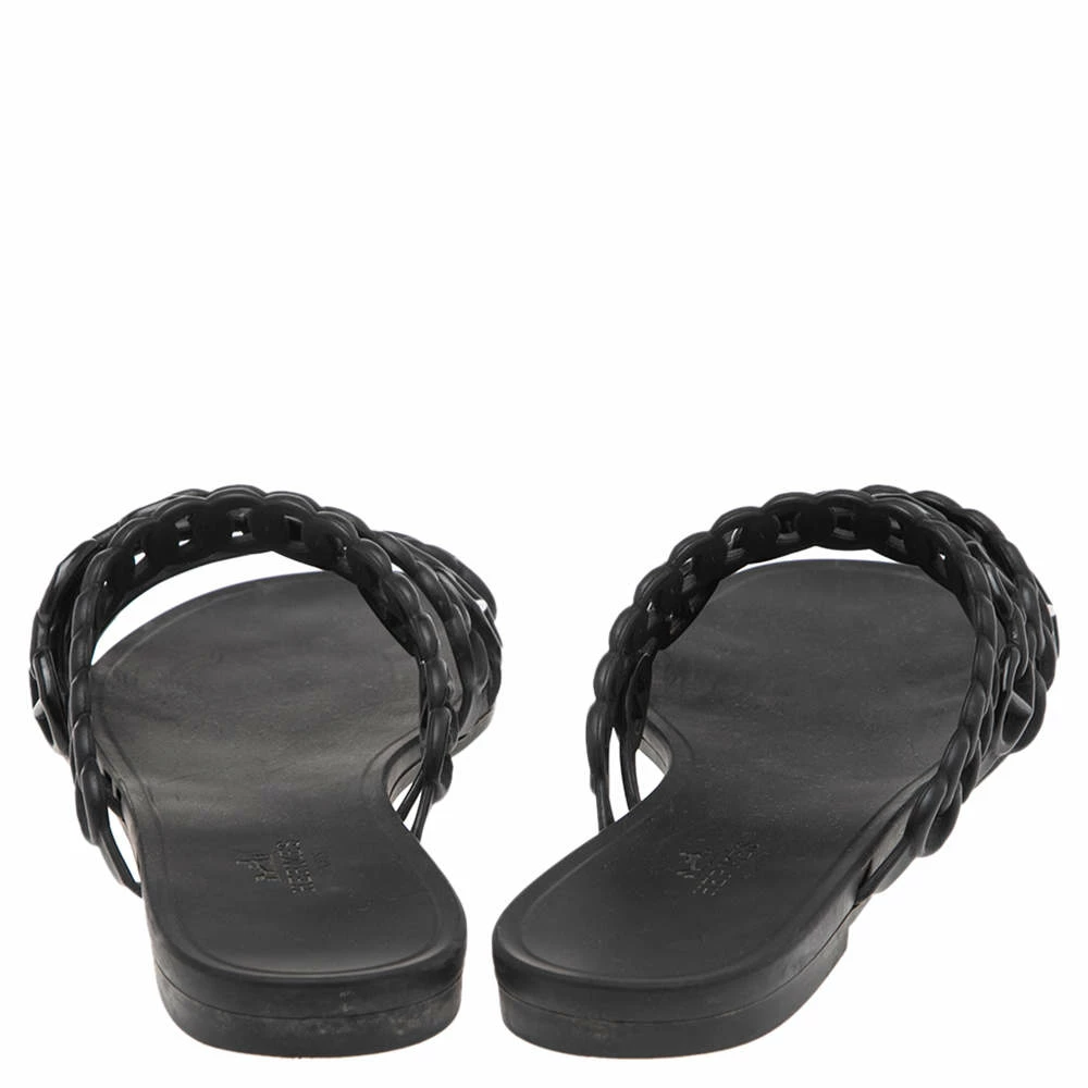Hermes Black Jelly And Rubber D'ancre Chaine Flat Sandals Size 39 For Women 7 Hermes Black Jelly And Rubber D'ancre Chaine Flat Sandals Size 39 For Women - Image 5
