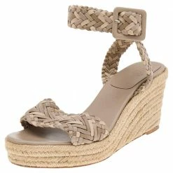 Hermes Beige Leather And Suede Sofia Espadrille Wedge Sandals Size 41 For Women