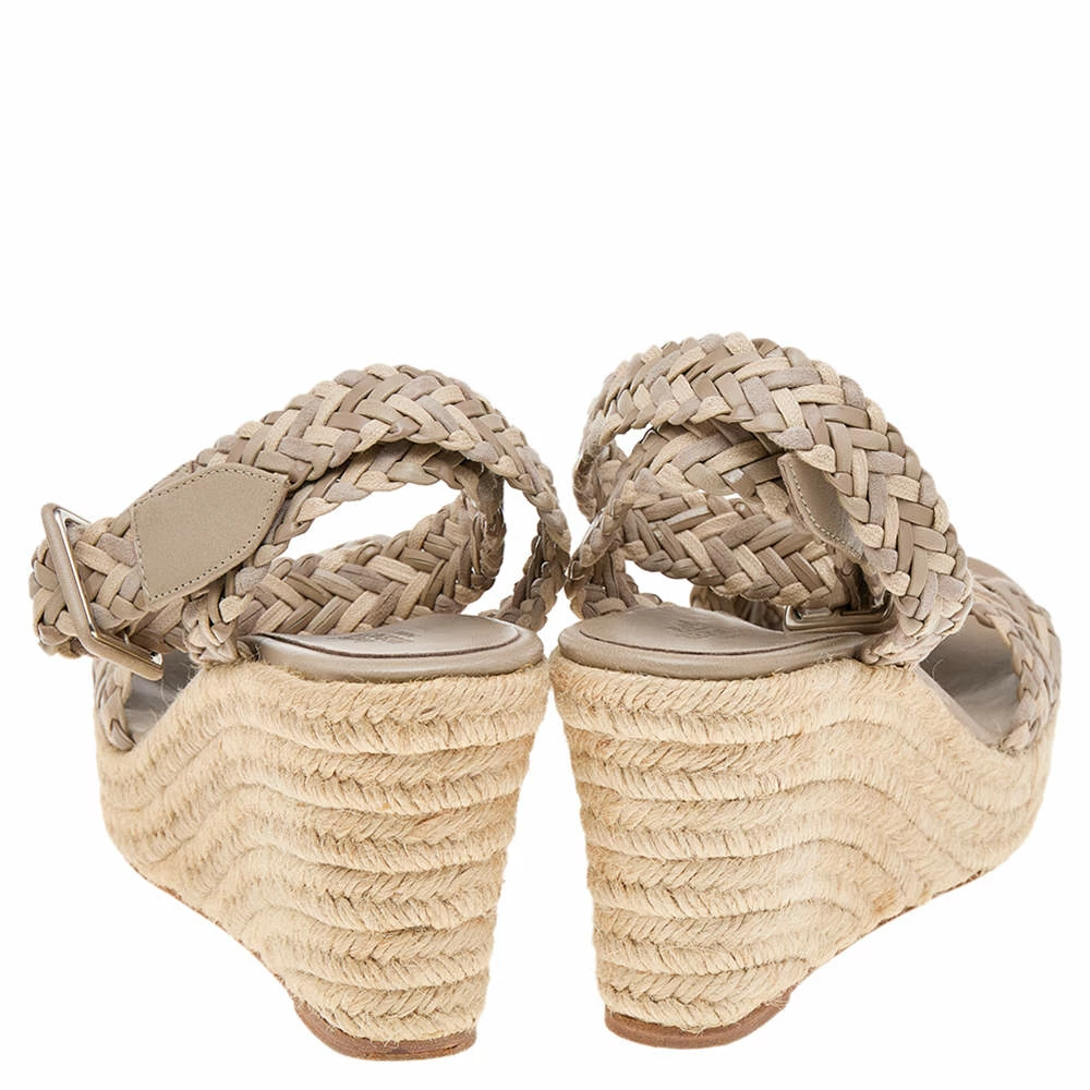 Hermes Beige Leather And Suede Sofia Espadrille Wedge Sandals Size 41 For Women 7 Hermes Beige Leather And Suede Sofia Espadrille Wedge Sandals Size 41 For Women - Image 5