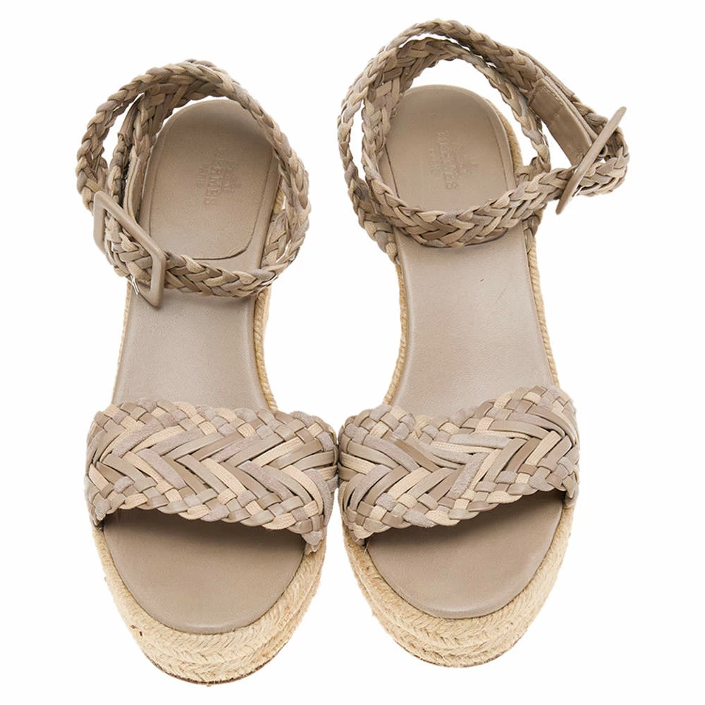 Hermes Beige Leather And Suede Sofia Espadrille Wedge Sandals Size 41 For Women 5 Hermes Beige Leather And Suede Sofia Espadrille Wedge Sandals Size 41 For Women - Image 3