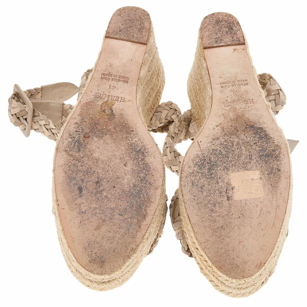 Hermes Beige Leather And Suede Sofia Espadrille Wedge Sandals Size 41 For Women 8 Hermes Beige Leather And Suede Sofia Espadrille Wedge Sandals Size 41 For Women - Image 6