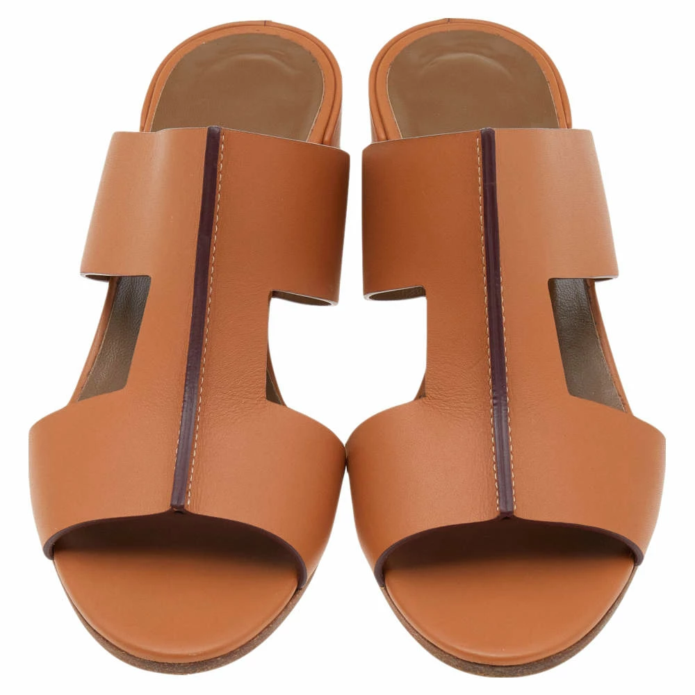 Hermes Hermés Natural Brown Leather Ostia Slide Sandals Size 37 For Women 5 Hermes Hermés Natural Brown Leather Ostia Slide Sandals Size 37 For Women - Image 3