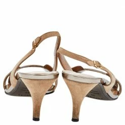 Hermes Metallic Beige Leather And Suede Night Slingback Sandals Size 36 For Women -Deals Hermes Store luxury women hermes used shoes p563213 008