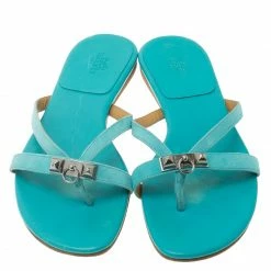 Hermes Blue Leather Corfou Sandals Size 38 For Women -Deals Hermes Store luxury women hermes used shoes p56375 006