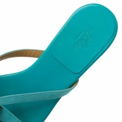 Hermes Blue Leather Corfou Sandals Size 38 For Women -Deals Hermes Store luxury women hermes used shoes p56375 010