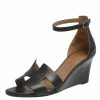 Hermes Black Leather Legend Ankle Strap Sandals Size 38 For Women