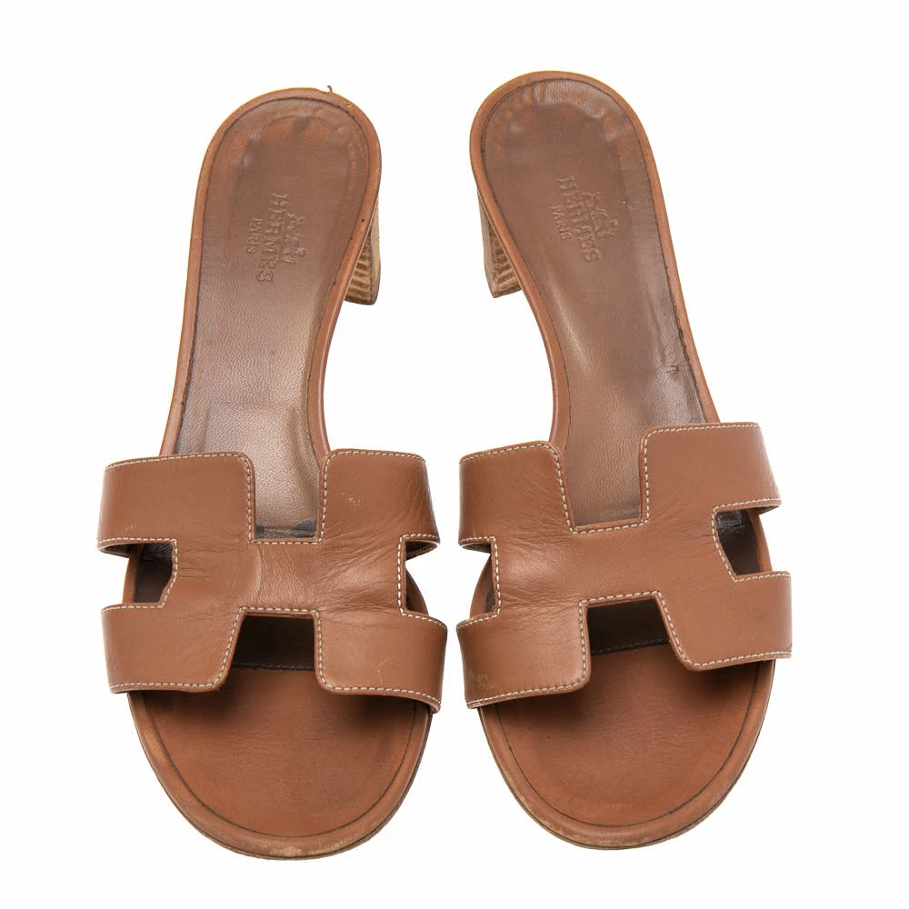 Hermes Brown Leather Oasis Sandals Size 37.5 For Women 5 Hermes Brown Leather Oasis Sandals Size 37.5 For Women - Image 3