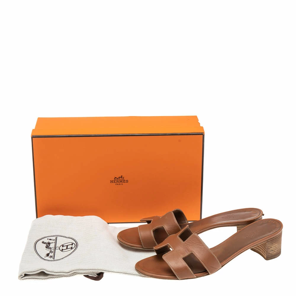 Hermes Brown Leather Oasis Sandals Size 37.5 For Women 10 Hermes Brown Leather Oasis Sandals Size 37.5 For Women - Image 8
