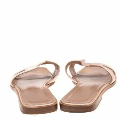 Hermes Metallic Gold Leather Oran Flat Sandals 37 For Women -Deals Hermes Store luxury women hermes used shoes p564508 002