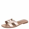 Hermes Metallic Gold Leather Oran Flat Sandals 37 For Women -Deals Hermes Store luxury women hermes used shoes p564508 007