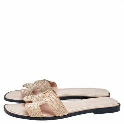 Hermes Blush Pink Twisted Metal Thread Oran Flat Sandals Size 38 For Women -Deals Hermes Store luxury women hermes used shoes p564791 001