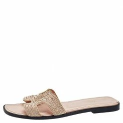 Hermes Blush Pink Twisted Metal Thread Oran Flat Sandals Size 38 For Women -Deals Hermes Store luxury women hermes used shoes p564791 002