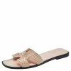 Hermes Blush Pink Twisted Metal Thread Oran Flat Sandals Size 38 For Women
