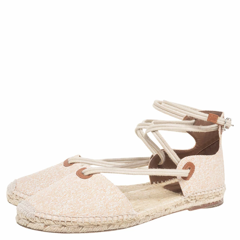 Hermes Beige Cotton Ole Drill Espadrille Flats Size 38 For Women 6 Hermes Beige Cotton Ole Drill Espadrille Flats Size 38 For Women - Image 4