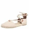 Hermes Beige Cotton Ole Drill Espadrille Flats Size 38 For Women