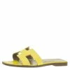Hermes Yellow Croc Embossed Oran Box Sandals Size 37 For Women