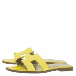 Hermes Yellow Croc Embossed Oran Box Sandals Size 37 For Women -Deals Hermes Store luxury women hermes used shoes p56782 004