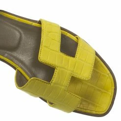 Hermes Yellow Croc Embossed Oran Box Sandals Size 37 For Women -Deals Hermes Store luxury women hermes used shoes p56782 008
