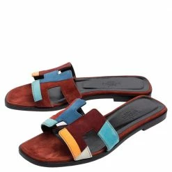 Hermes Multicolor Suede Oran Flat Sandals 36 For Women -Deals Hermes Store luxury women hermes used shoes p567921 004
