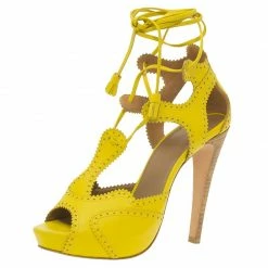 Hermes Yellow Brogue Leather Lace Up Sandals Size 37 For Women