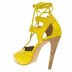 Hermes Yellow Brogue Leather Lace Up Sandals Size 37 For Women -Deals Hermes Store luxury women hermes used shoes p56799 003