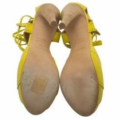 Hermes Yellow Brogue Leather Lace Up Sandals Size 37 For Women -Deals Hermes Store luxury women hermes used shoes p56799 007