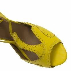 Hermes Yellow Brogue Leather Lace Up Sandals Size 37 For Women -Deals Hermes Store luxury women hermes used shoes p56799 008