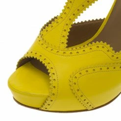 Hermes Yellow Brogue Leather Lace Up Sandals Size 37 For Women -Deals Hermes Store luxury women hermes used shoes p56799 009