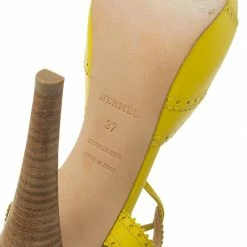 Hermes Yellow Brogue Leather Lace Up Sandals Size 37 For Women -Deals Hermes Store luxury women hermes used shoes p56799 011