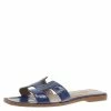 Hermes Blue Croc Embossed Oran Box Sandals Size 37.5 For Women -Deals Hermes Store luxury women hermes used shoes p56850 001