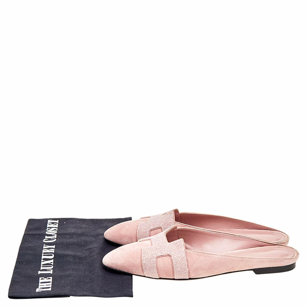 Hermes Hermés Pink Suede And Glitter Roxane Mule Flats Size 38.5 For Women 10 Hermes Hermés Pink Suede And Glitter Roxane Mule Flats Size 38.5 For Women - Image 8