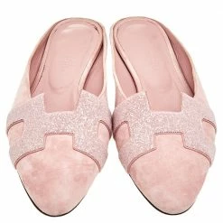 Hermes Hermés Pink Suede And Glitter Roxane Mule Flats Size 38.5 For Women 12 Hermes Hermés Pink Suede And Glitter Roxane Mule Flats Size 38.5 For Women -Deals Hermes Store luxury women hermes used shoes p569884 009