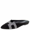Hermes Black Suede And Glitter Roxane Mule Flats Size 39 For Women -Deals Hermes Store luxury women hermes used shoes p569978 006