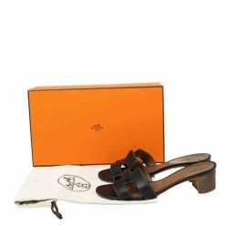 Hermes Black Leather Oasis Sandals 37 For Women -Deals Hermes Store luxury women hermes used shoes p570586 001