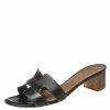 Hermes Black Leather Oasis Sandals 37 For Women
