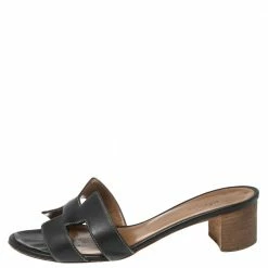 Hermes Black Leather Oasis Sandals 37 For Women -Deals Hermes Store luxury women hermes used shoes p570586 008