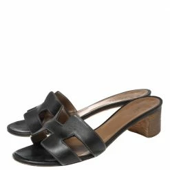 Hermes Black Leather Oasis Sandals 37 For Women -Deals Hermes Store luxury women hermes used shoes p570586 009