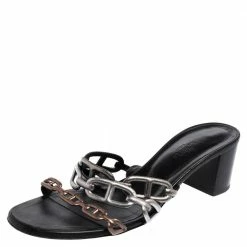 Hermes Hermès Metallic Silver Leather Chaine D'Ancre Sandals Size 38.5 For Women