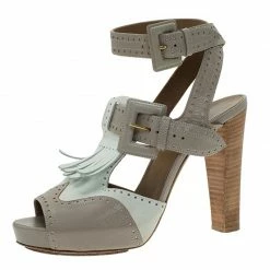 Hermes Two Tone Brogue Leather Fringe Platform Sandals Size 38 For Women