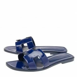 Hermes Hermés Blue Patent Leather Oran Slide Sandals Size 39.5 For Women -Deals Hermes Store luxury women hermes used shoes p573184 1641789411 008