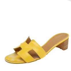 Hermes Yellow Leather Oasis Slide Sandals Size 38 For Women