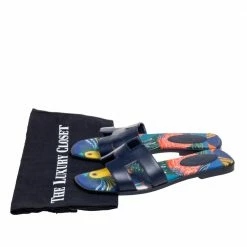 Hermes Navy Blue Leather Oran Flat Slide Sandals Size 37 For Women -Deals Hermes Store luxury women hermes used shoes p573271 001