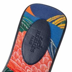 Hermes Navy Blue Leather Oran Flat Slide Sandals Size 37 For Women -Deals Hermes Store luxury women hermes used shoes p573271 005