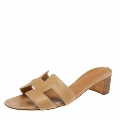 Hermes Beige Leather Oasis Slide Sandals Size 39 For Women