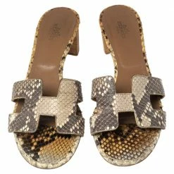 Hermes Beige Python Leather Oasis Sandals Size 38 For Women -Deals Hermes Store luxury women hermes used shoes p577600 005